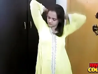 Indian Bhabhi Sonia In Yellow Shalwar Suit Getting Nude In Bedroom For Sex